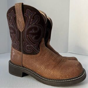 EUC ARIAT WOMEN'S CROC PRINT FATBABY WESTERN PERFORMANCE BOOTS -ROUND TOE size 9